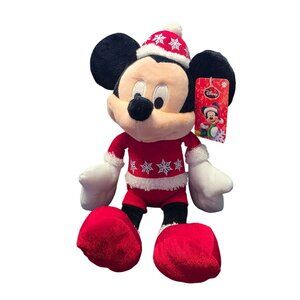 Christmas Disney Mickey Mouse Snowflakes Red And White Plush